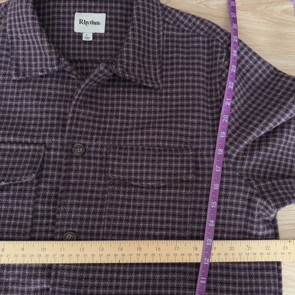 Rhythm Large Check Oversized Shirt Long Sleeve Plum Purple Wool Outdoor - Picture 4 of 5